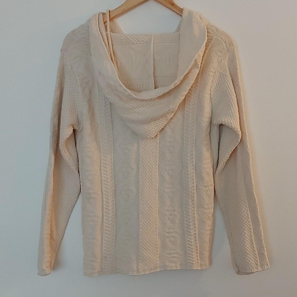 Vintage Binghamton Knitting Co. Aran Knit Hooded Sweater Oversized 100% Cotton - Picture 2 of 6